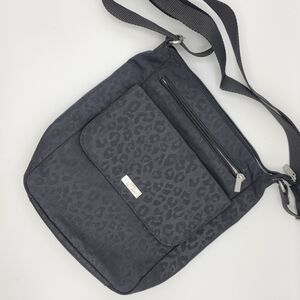 Baggallini Pocket Town Nylon Crossbody Bag Color Charcoal Gray Cheetah Print